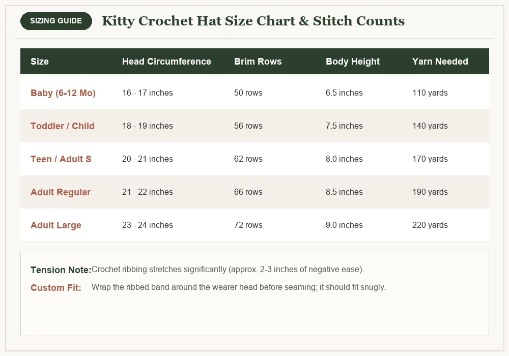Easy Kitty Crochet Hat Pattern: Cute Cat Ear Beanie for Beginners - Finished Project Scale