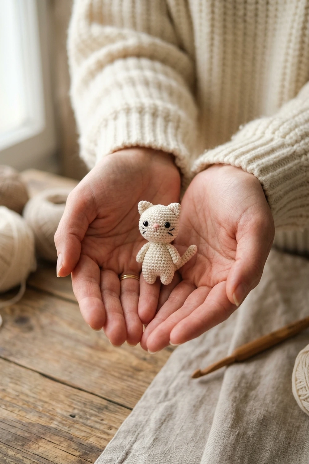 Free Crochet Animal Patterns: Easy Mini Pocket Cat Amigurumi Tutorial for Beginners - Stitch Detail Angle